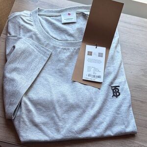 NWT Burberry Light Gray Tee with Embroidered TB Monogram